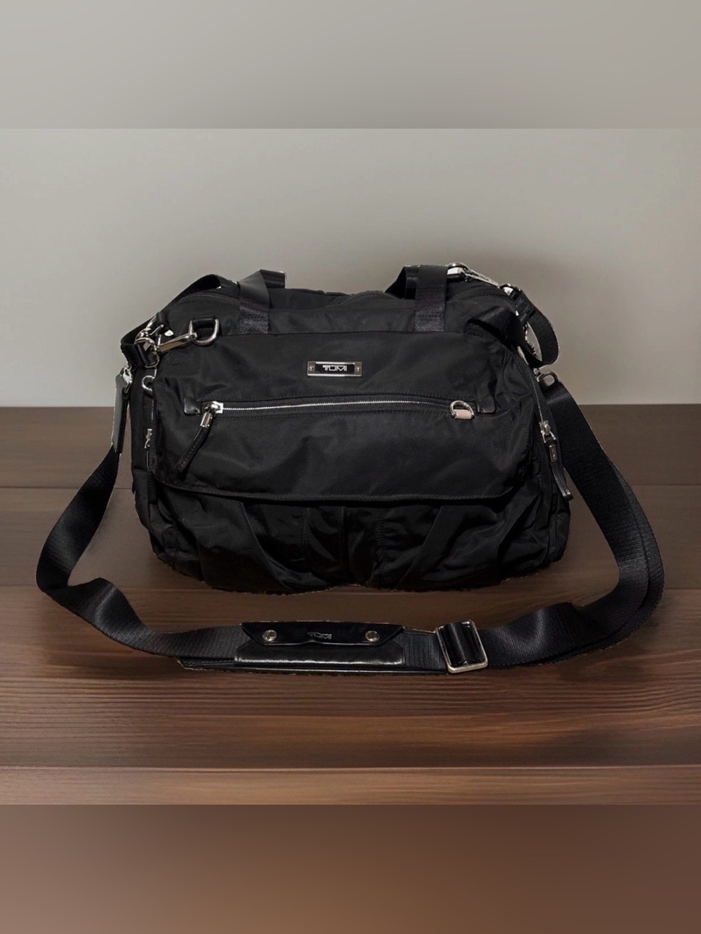 Tumi Cross Body Bag Color: Black  Multiple Pockets Luxury Yoga Travel